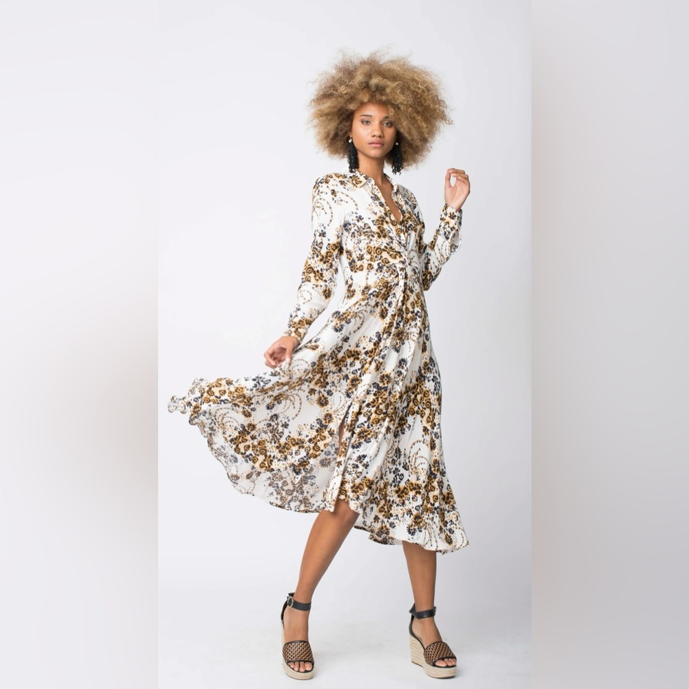 Free People Tough Love Shirt Dress Floral Midi Bohemian Floral Sz12 - Picture 2 of 16